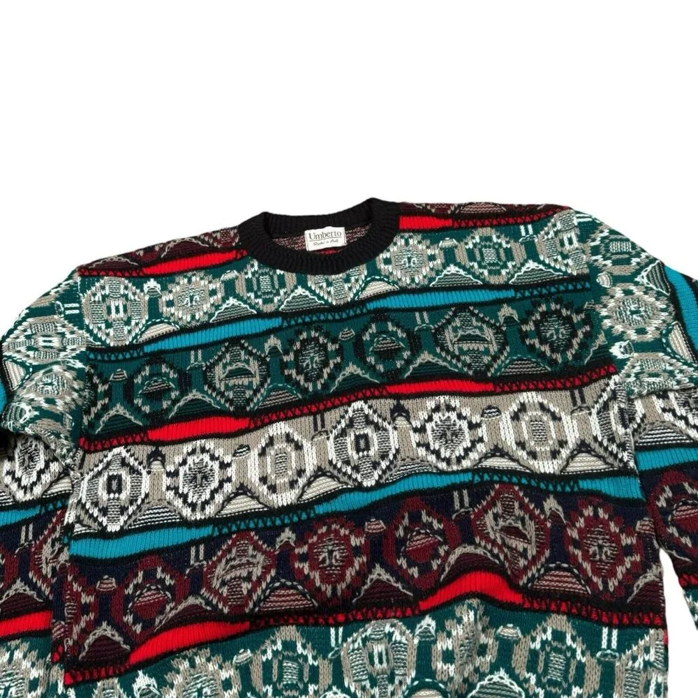 Vintage Umberto Italy Coogi Style Cotton 3D Sweater Jumper Multicolor Size M (?)
